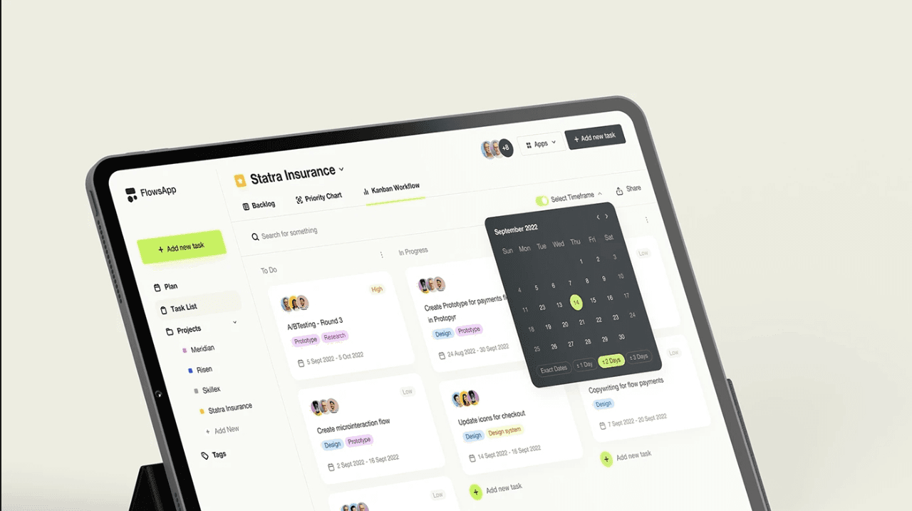 Flows App analytics and team workload view