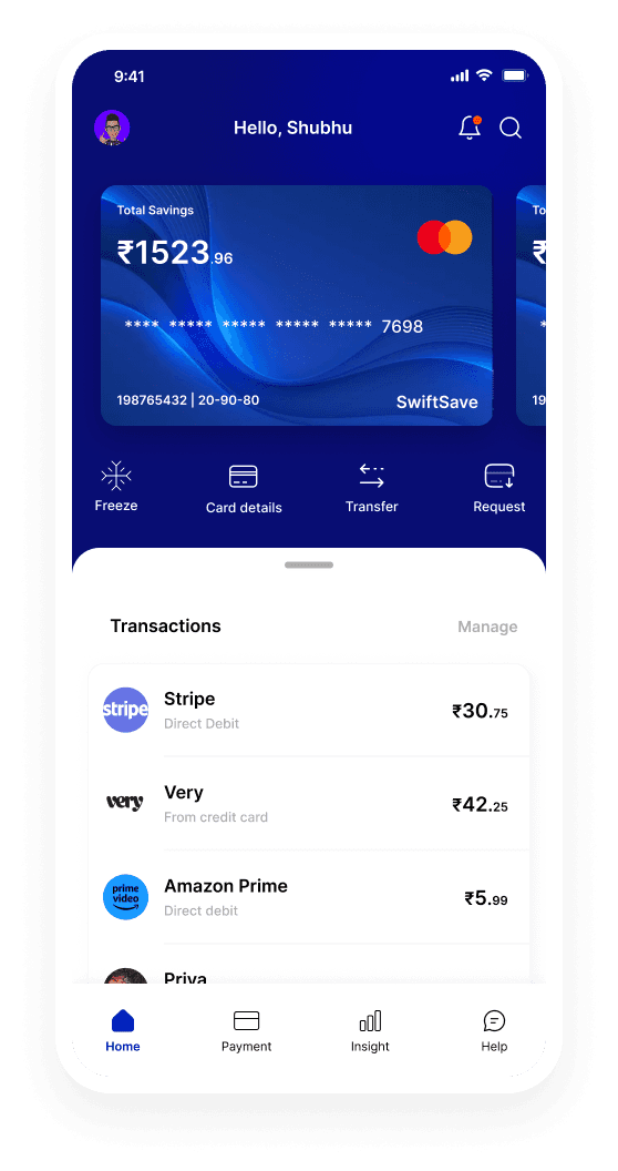 SwiftSave home screen before the account display redesign