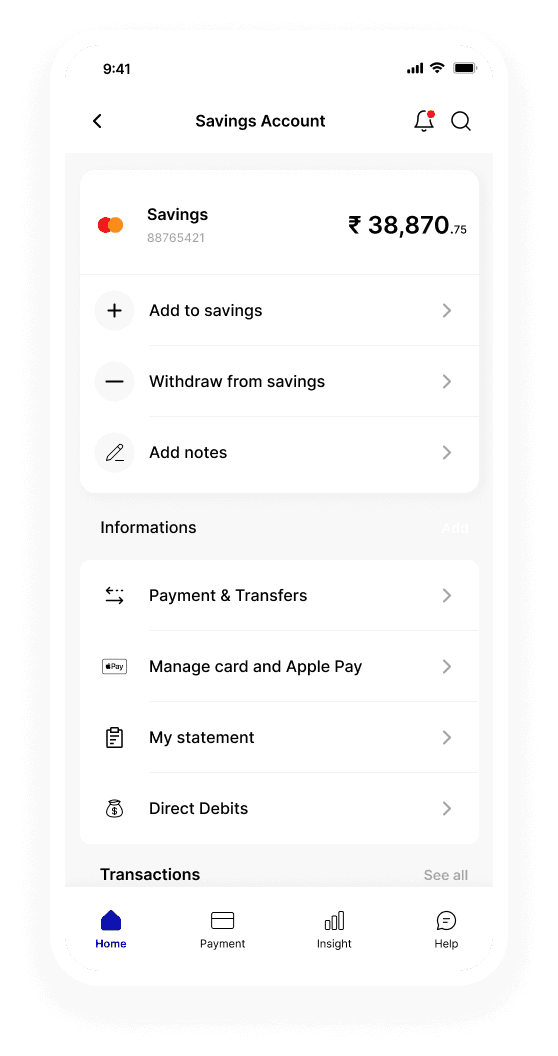 SwiftSave savings account screen before the redesign
