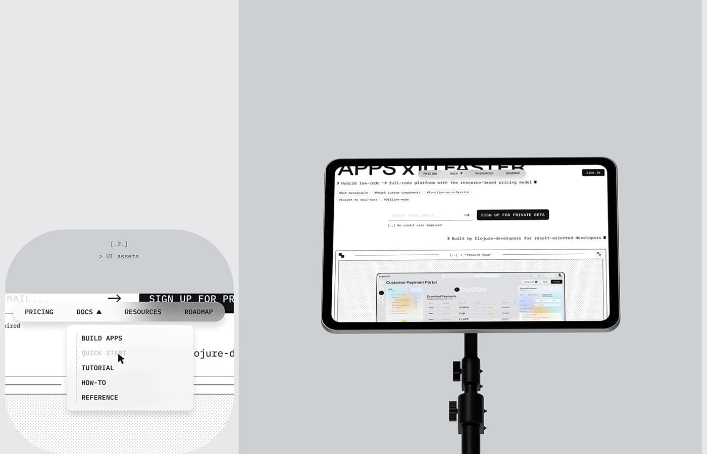 CodebriX product interface on a tablet